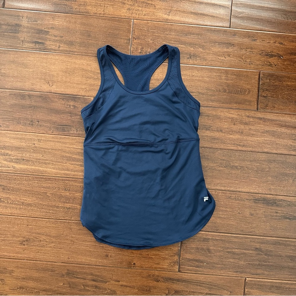 FILA SPORT Navy Blue Laser Cut Racerback Active Tank Top - XS - Picture 3 of 8